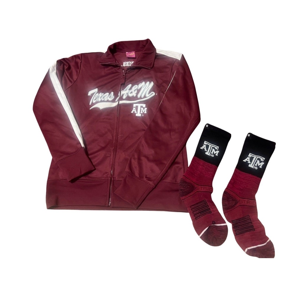 Texas A&M Zippered Track Jacket Women's Size Medium W/ Strideline‎ Socks Aggies